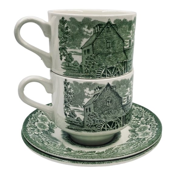 Broadhurst Ironstone Constable Series Green Cups and Saucer Set of 2 - Picture 3 of 6
